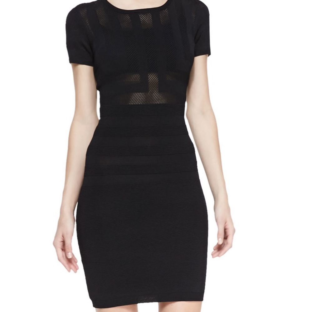 Montana Mesh Contrast Textured-Stripe Sheath Dress